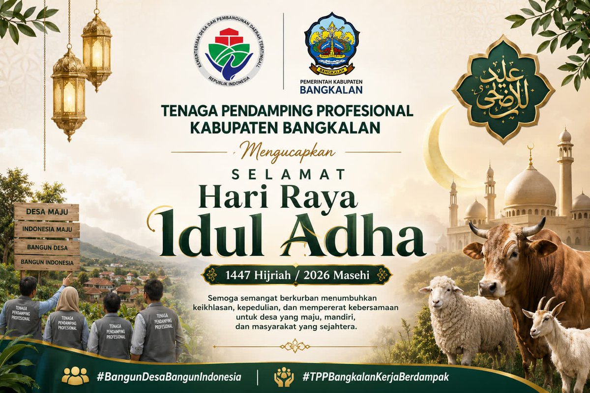 DoangPatno's tweet photo. Segenap Keluarga Besar BPSDMPMDDT mengucapkan Selamat Hari Raya Idul Adha 1447 H 🕌✨

@YandriSusanto
@ARizaPatria
@KemensetnegRI

#KemendesaPDT
#BangunDesaBangunIndonesia
#BPSDMKemendesaPDT https://t.co/VMsQ0FNiKR