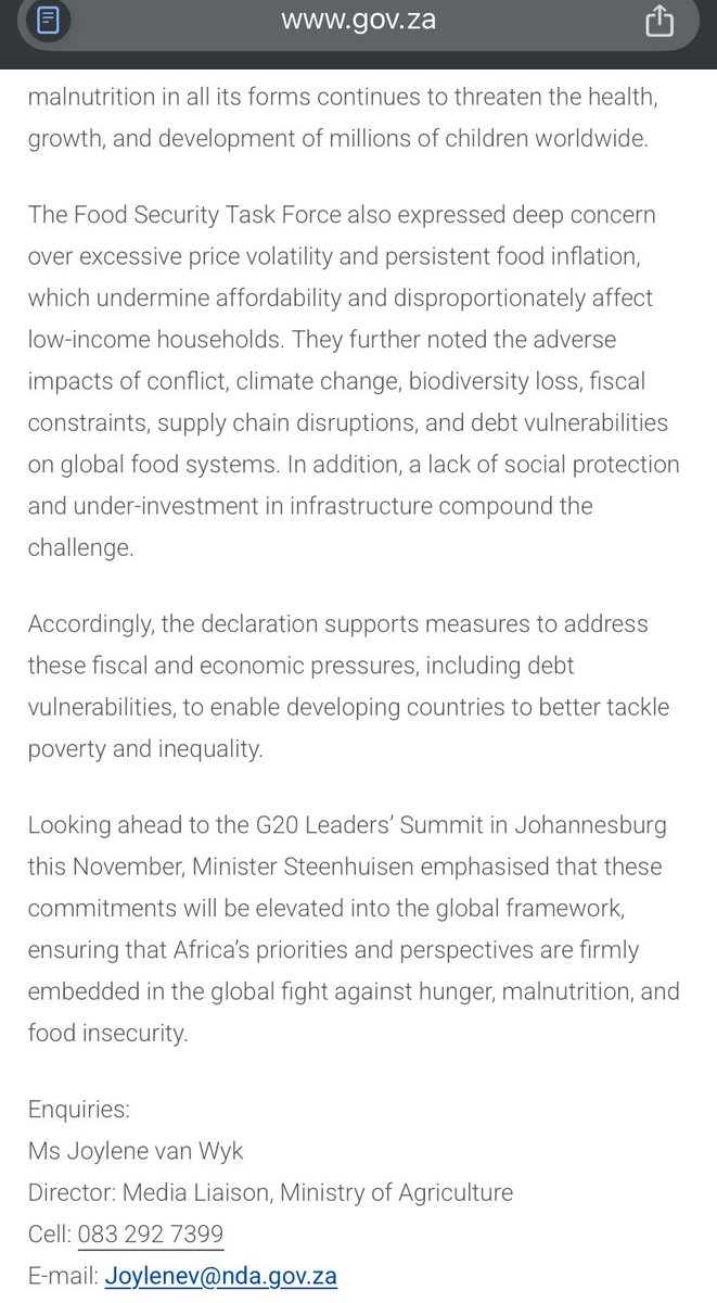 UAH_za's tweet photo. Before we post our response to @jsteenhuisen claim that overall food security &amp; especially household food security is NOT the concern of @DOAgov_ZA let’s remember the excitement expressed for the 2025 G20 Food Security Task Force less than a year ago #WorldHungerDay #EndHungerSA https://t.co/1js2K3dHJ6