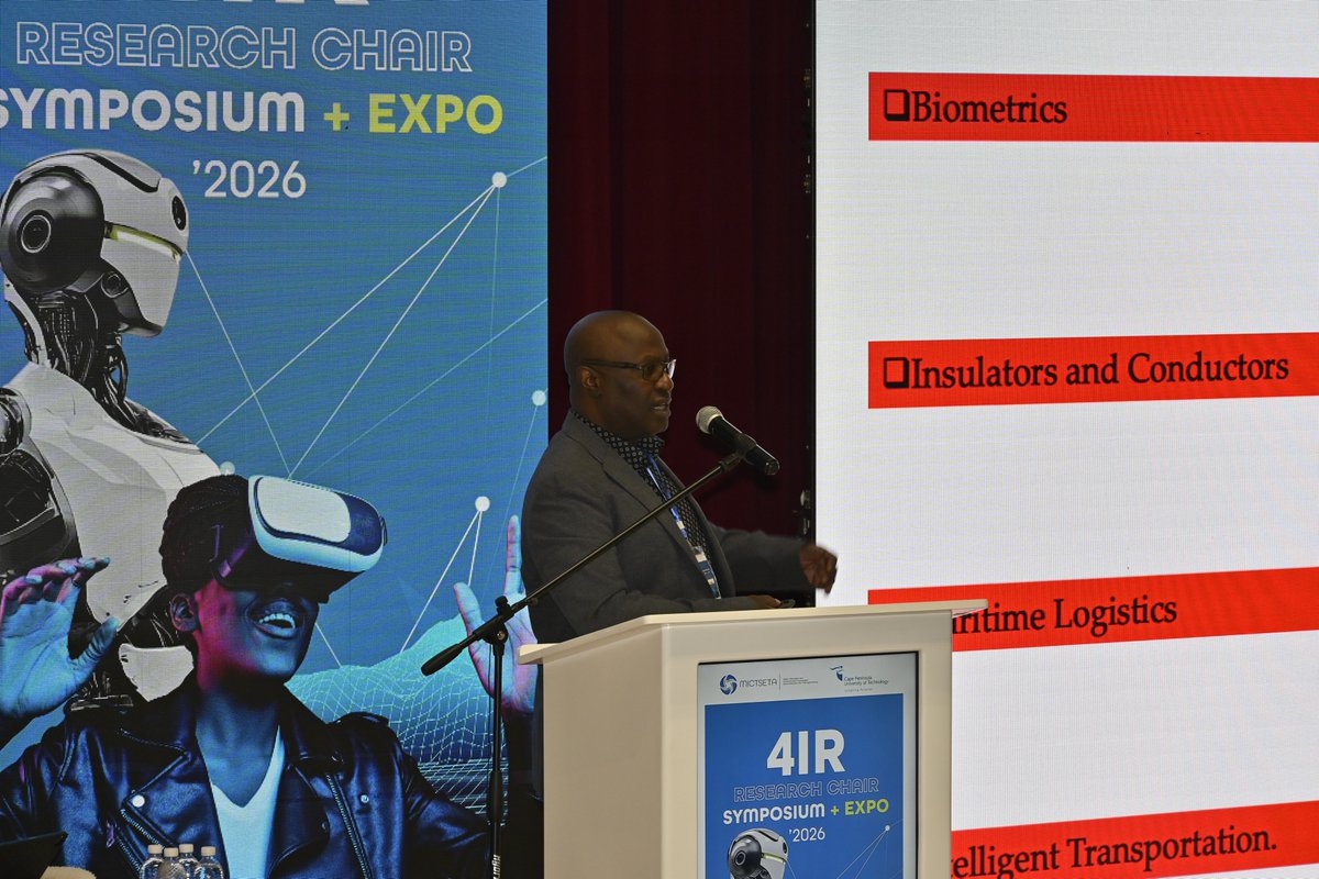 CPUT's tweet photo. The University of KwaZulu-Natal brought innovation and community-centred research to the forefront at the MICT SETA 4IR Research Chair Symposium and Expo. Representing the institution, Professor Tom Walingo highlighted the role of ICT in driving solutions across sectors including education, language, mining, agriculture, and management systems. With multiple projects focused on community upliftment and student development, the institution is creating spaces where young innovators can grow and transform ideas into impact. Walingo emphasised that South Africa holds remarkable innovation potential, adding that building trust and showcasing local excellence are key to seeing these solutions adopted globally. #MICTSETA #4IR #Innovation #WeAreCPUT #FutureReady #Technology