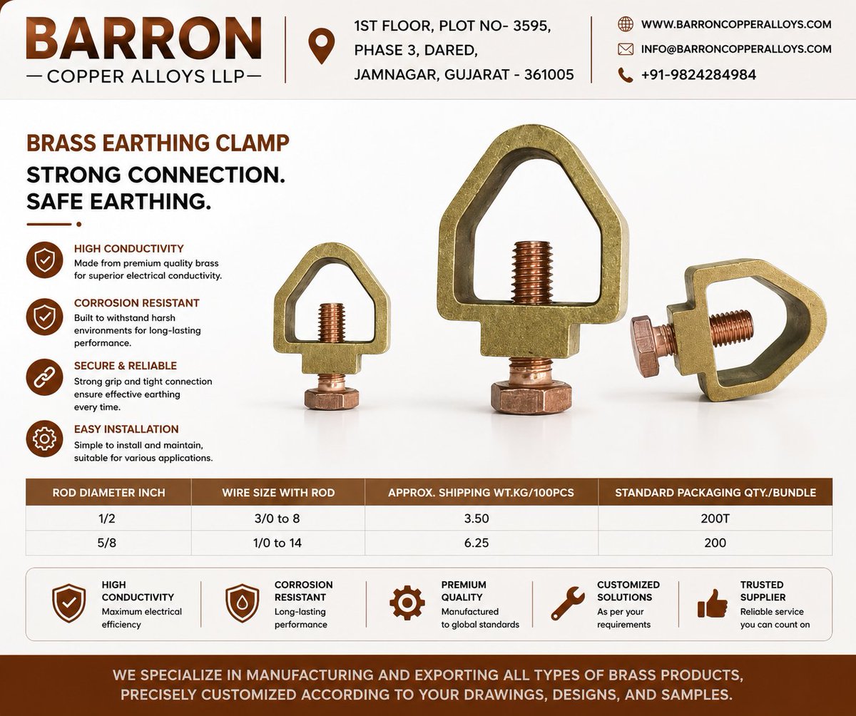 barroncopperllp's tweet photo. To order now,
contact me. 9375084984 | 9824284984 Info@barroncopperalloys.com
https://t.co/OcyfoszRiW #barroncopperalloys #earthingparts #grounding #earthingaccessories #manufacturers #earthingsystemmaterials #exporters #india #CopperEarthCoupling #earthingrod #earthingparts https://t.co/eT31Lxq4RX