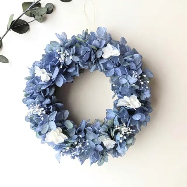 やっぱり青の紫陽花が好き♡ 涼しげ青いミニリース プリザーブド