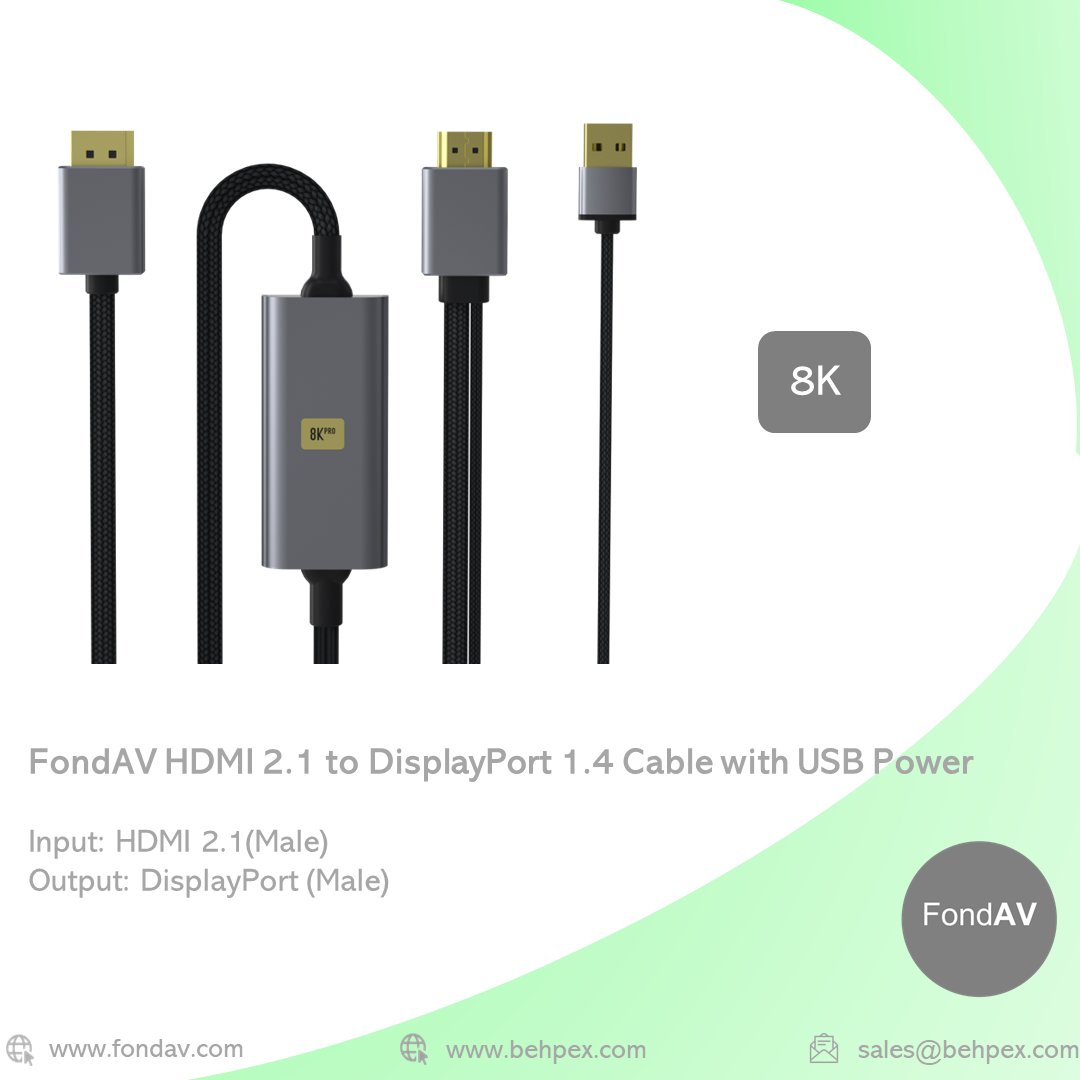 FondAV_Cable's tweet photo. #FondAV  Fond of audio &amp; video  

More products welcome to visit https://t.co/alFZ8gmk8S 

FondAV HDMI 2.1 to DisplayPort 1.4 Cable with USB Power https://t.co/wMZlcBMkDB