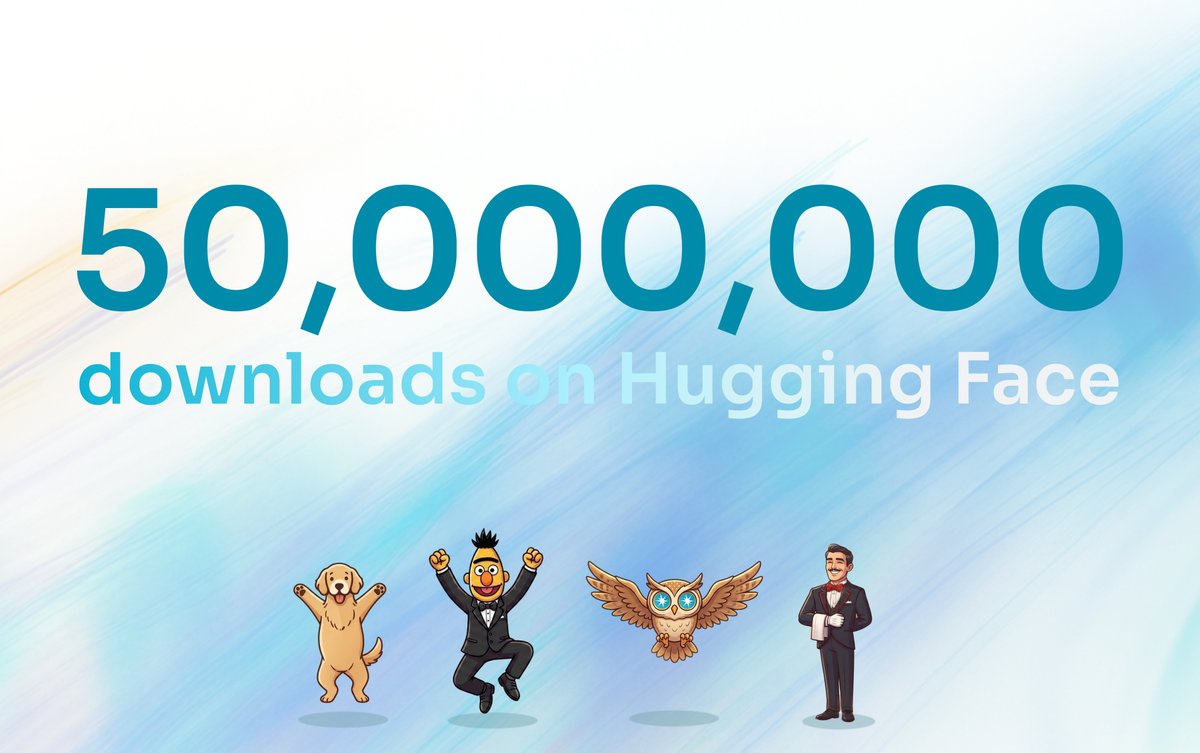 LightOnIO's tweet photo. 50 million downloads on @huggingface!

LightOn SOTA late-interaction and dense retrievers, OCR models, and LLMs are validated by the community and tested every day in production.

🧪 LightOn is now one of the most active labs in the world in retrieval, pushing the Pareto frontier of AI, always open source.

🙌 Huge kudos to @iacopo_poli, @AmelieTabatta,  @antoine_chaffin, @raphaelsrty, @staghado, @CavaillesAdrien, @baptaubertin, Maxence Lasbordes, @paulomouraj and the entire team for the work!

🔥 As proud as LightOn is of this milestone, the model is only one building block. Orchestration is what makes AI systems work.

Now it’s your turn to test them in production: https://t.co/RNJQKEHzQ2