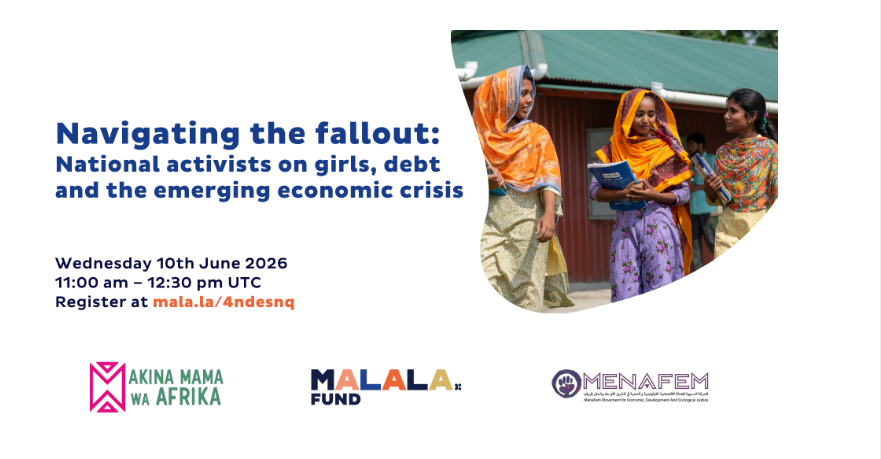 amwaafrika's tweet photo. Widening conflict in the SWANA region is sending economic shockwaves far beyond its borders, and organisations working to protect fiscal space for girls' rights are navigating the fallout.

On behalf of Akina Mama wa Afrika, @MalalaFund, @MenaFem, and the Debt Justice for Girls Alliance, please join us on 10th June for a learning circle where national organisations from the SWANA region will share their on-ground experience and what they need allies to do. 
Together, we'll explore what the economic fallout of the war means for girls' rights and what we can do about it.

📅: Wednesday, 10 June 2026

🕙: 11:00 am – 12:30 pm UTC

💻: Zoom – REGISTER: https://t.co/tHnq4mccaD

The session will have live translation in Arabic and English.