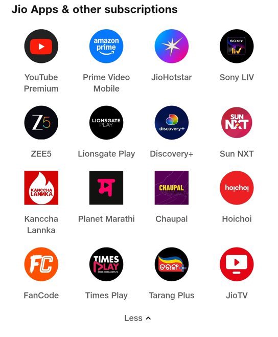 PaisaaBachaoo's tweet photo. Jio just launched an insane OTT bundle at only ₹200/month!

Includes 15+ apps: YouTube Premium, Prime Video Mobile, JioHotstar, Sony LIV, ZEE5, Sun NXT, Discovery+, Lionsgate Play, FanCode &amp; others. https://t.co/c3Y3gNFsYP