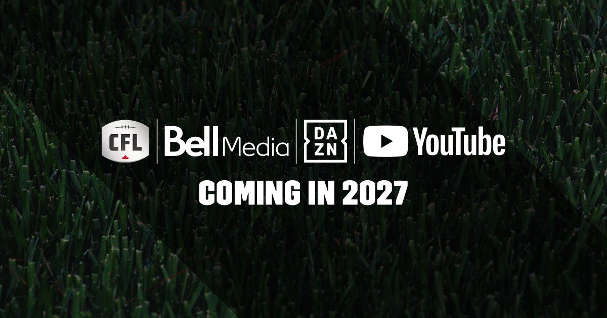 CFL_PR's tweet photo. NEWS: The #CFL announces landmark Canadian and global media agreements.
 
Six-year agreements beginning 2027 feature Canadian media powerhouse @Bell Media extending its longstanding CFL partnership; with global sports entertainment leader @DAZN  joining as a new Canadian and International broadcast partner. @YouTube named a CFL Premier Platform Partner starting next year.

MORE: https://t.co/W0bWtZVFjx