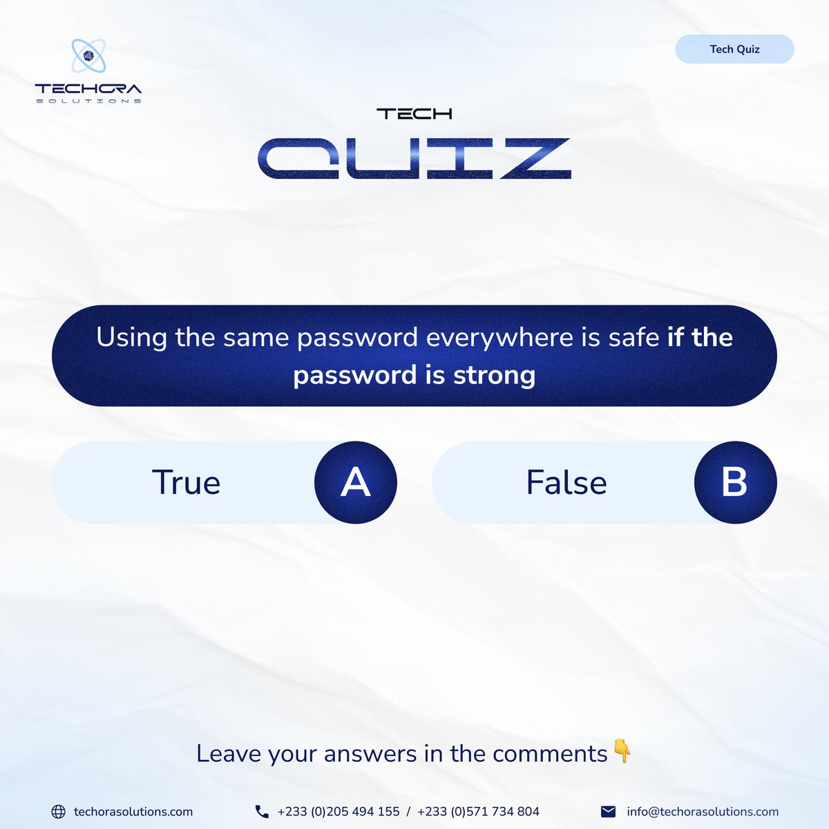 Techora_soln's tweet photo. It's Thursdaayyy, and we're back again with our quizzes ✨

Drop the correct answer below 👇
Let’s see who’s got this💪

#TechTrivia #AI #Cybersecurity #OnlineSafety #TechoraSolutions https://t.co/uhb9LxCTaA