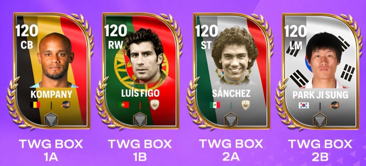 FCRadarTR's tweet photo. 🚨 NEW THE WORLD’S GAME PLAYERS LEAKED 👀🔥

120 OVR cards coming in the upcoming TWG event 😳

🇧🇪 Kompany
🇵🇹 Luís Figo
🇲🇽 Sánchez
🇰🇷 Park Ji Sung

Which card are you choosing first? 👀👇

#FCMobile #EAFCMobile #FCMobileLeaks https://t.co/qDZuqAskSV
