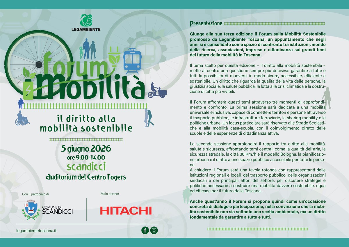 LegambienteTosc's tweet photo. 🚆🚲 Ecco il programma della terza edizione del Forum Mobilità!
Il tema scelto per questa edizione è il diritto alla mobilità sostenibile 
📌Vi aspettiamo il 5 giugno all'Auditorium del Centro Rogers di Scandicci! https://t.co/UqEvbLMPx3