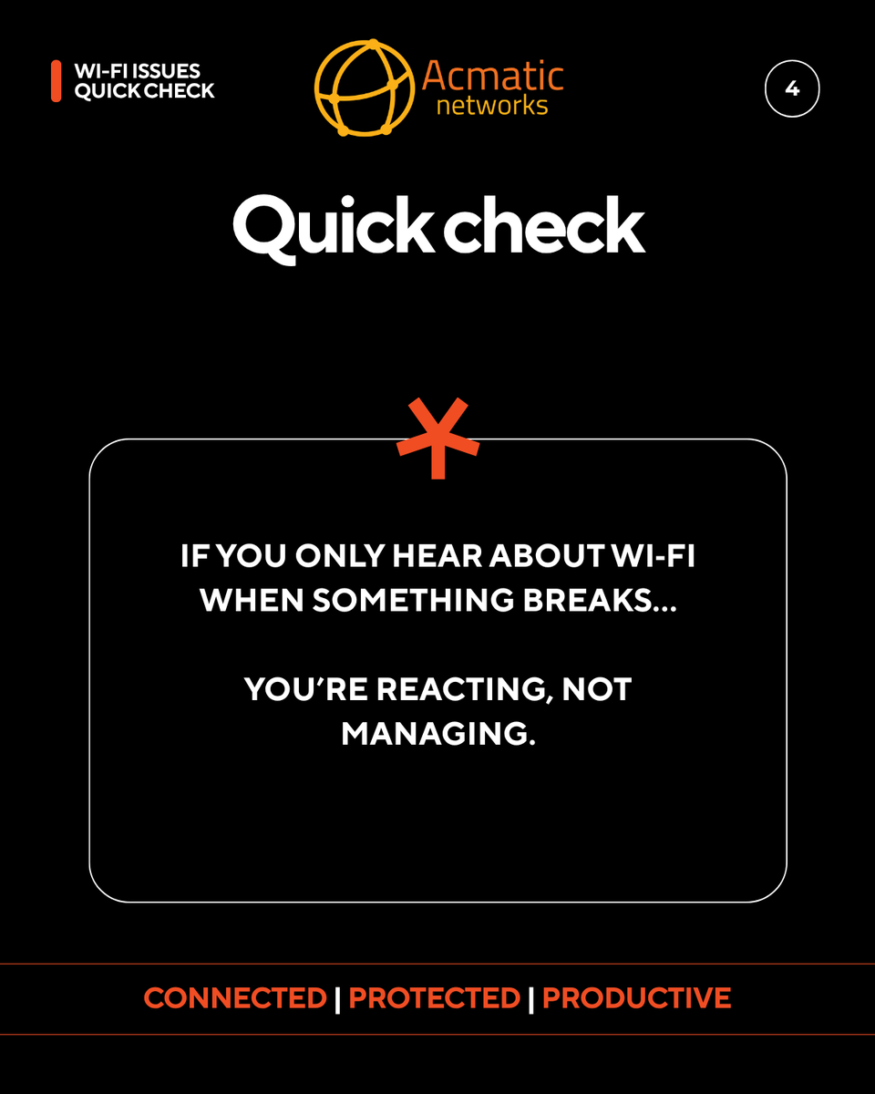 AcmaticNetworks's tweet photo. If Wi-Fi issues only get noticed through complaints, you're always in reactive mode. Gain visibility into daily network performance for fewer surprises and efficient resolutions. Stay ahead with modern cloud-managed networking. #Connected #Productive https://t.co/58ATRXoztP