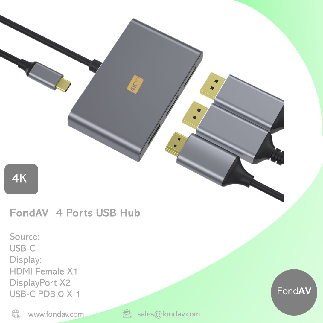 FondAV_Cable's tweet photo. #FondAV  Fond of audio &amp; video      

More products welcome to visit https://t.co/alFZ8gmk8S     

FondAV 4 Ports USB Hub-1

Source:USB-C
Display:
HDMI Female X1
DisplayPort X2
USB-C PD3.0 X 1 https://t.co/9an1RSbMjb