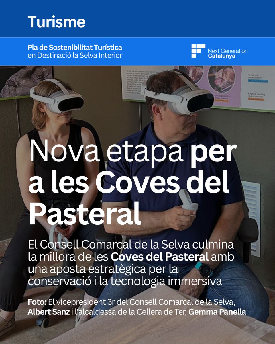 comarcaselva's tweet photo. 📍 Presentem la transformació de les Coves del Pasteral a la Cellera de Ter! Una inversió de +112.000 € (#NextGenEU) que uneix conservació i tecnologia:
🛠️ Millora d'accessibilitat i seguretat.
🥽 Nova experiència virtual 3D i mapping.
Un salt cap al turisme intel·ligent! 💎🌿 https://t.co/8paNvD1hDV