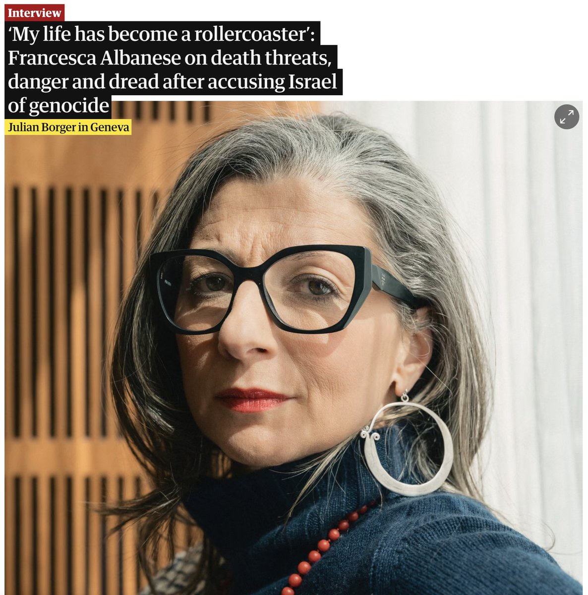 Together_Films's tweet photo. “There is a lot that I’m putting on the line" - UN special rapporteur, Francesca Albanese in @guardian : https://t.co/vIDSlY3wal  

Her story will be followed in ANATOMY OF A GENOCIDE (working title) - for sales information, get in touch: sales@togetherfilms.org https://t.co/b8cDX3SdRn