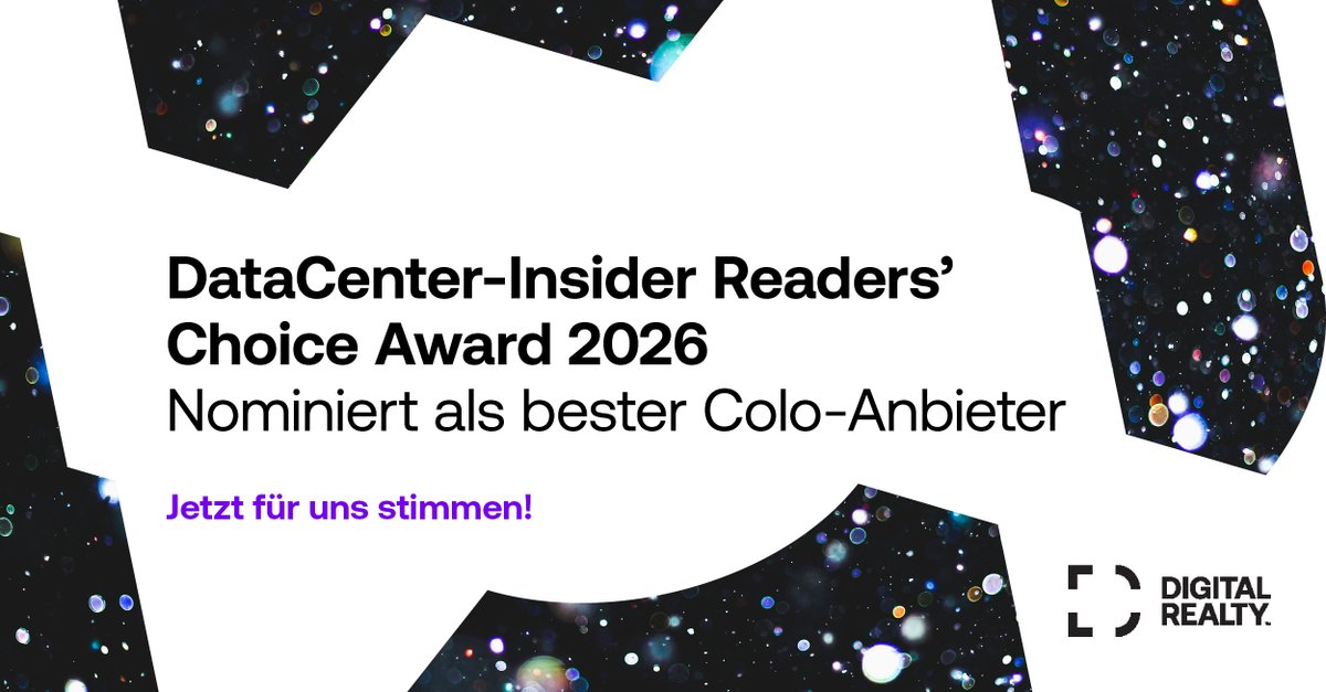 digitalrealtyDE's tweet photo. 🏆 Digital Realty ist für den DataCenter-Insider Readers' Choice Award 2026 in der Kategorie "Colo-Heater" nominiert.

👉 Jetzt abstimmen – noch bis zum 31. August 2026: https://t.co/IBAhxnquuF https://t.co/cQt7PKZ4Vc