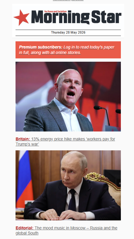 Labour4S's tweet photo. Reject the capitalist variants and receive a daily dose of socialism in your inbox. Sign up to the free Morning Star daily newsletter here: https://t.co/Gh9s9sImft https://t.co/Wp937LMXHM