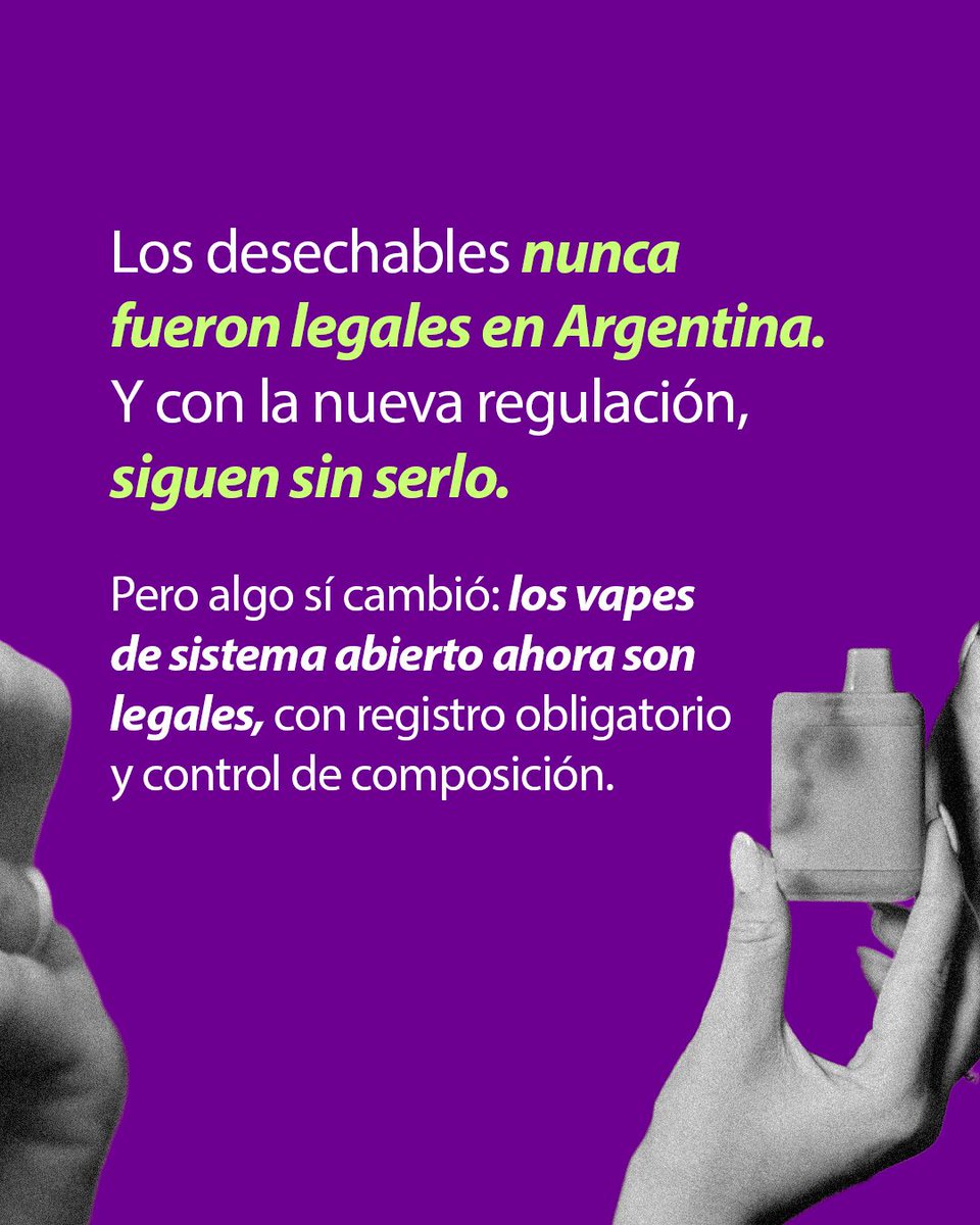 vaperesponsable's tweet photo. Los desechables nunca fueron legales en Argentina. Y con la nueva regulación, siguen sin serlo. https://t.co/vxe4xlyBwH