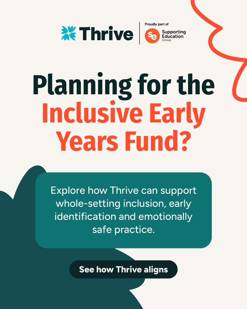 ThriveApproach's tweet photo. The new Inclusive Early Years Fund (IEYF) is designed to help eligible early years settings strengthen inclusive practice, early intervention and support for children with emerging SEND and SEMH needs.

Local authorities are expected to distribute funding to eligible settings in England from September 2026.

The fund reflects a growing focus on:
• workforce capability
• inclusive environments
• relational practice
• earlier support for children and families

We’ve explored what the IEYF means for settings and how Thrive aligns with the key priorities in our latest blog 👉  https://t.co/ojZz2jmbwa

#EarlyYears #EYFS #SEND #Inclusion #EarlyIntervention #InclusivePractice