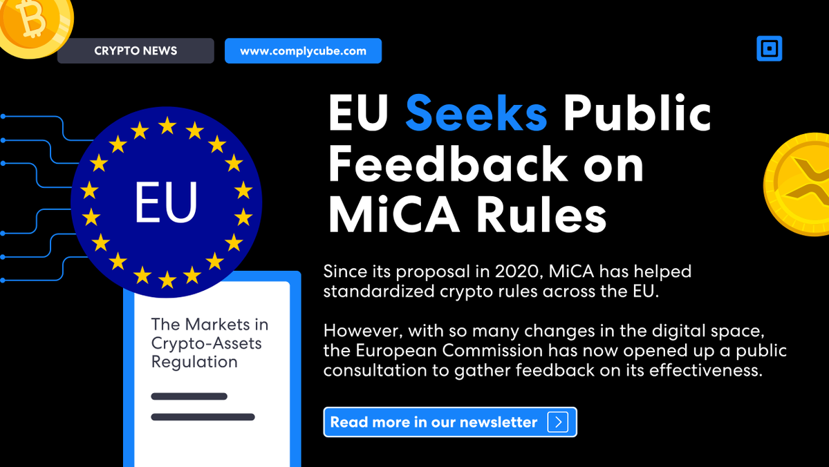 ComplyCube's tweet photo. Welcome back to the latest edition of CryptoCubed. 👋

Here is your latest read on the hottest crypto developments worldwide.

Check out this month's headlines 👇🏻

🇮🇳 India Flags Crypto as High-Risk Sector
🇺🇸 Latest Binance-Iran Crypto Allegations
🇬🇧 UK AML Amendments to Tighten Crypto Controls
🇪🇺 EU Reviews the MiCA Crypto Rules
🇬🇧 FCA Leads Sanctions on Russia-Linked Crypto Networks

🔗 Click here to read the full guide: https://t.co/pAwxmPX8gF

#Cryptocurrency #Regtech #Crypto