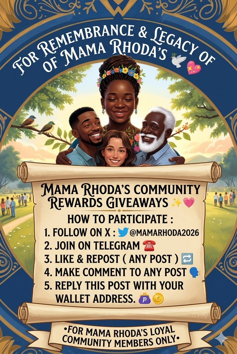mamarhoda2026's tweet photo. MAMA RHODA'S COMMUNITY REWARDS GIVEAWAYS ✨💗
HOW TO ENTER: 
1. FOLLOW ON X: 🐦 
https://t.co/U3rbI20a4P
2. JOIN ON TELEGRAM: ☎️ 
https://t.co/z8DuwmvpRa
3. LIKE &amp; REPOST 🔁
4. MAKE COMMENT 🗣️
5. REPLY YOUR WALLET ADDRESS ON TELEGRAM
#MAMARHODA #WorldApp #WLD https://t.co/ngj4yUIBCN
