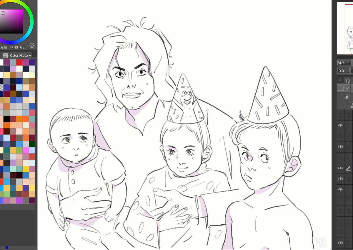 makomsk_'s tweet photo. this specific photo of mj with his kids 😭😭 i had to redraw it #michaeljackson #mjart #doodle https://t.co/6TpKaZYjGG