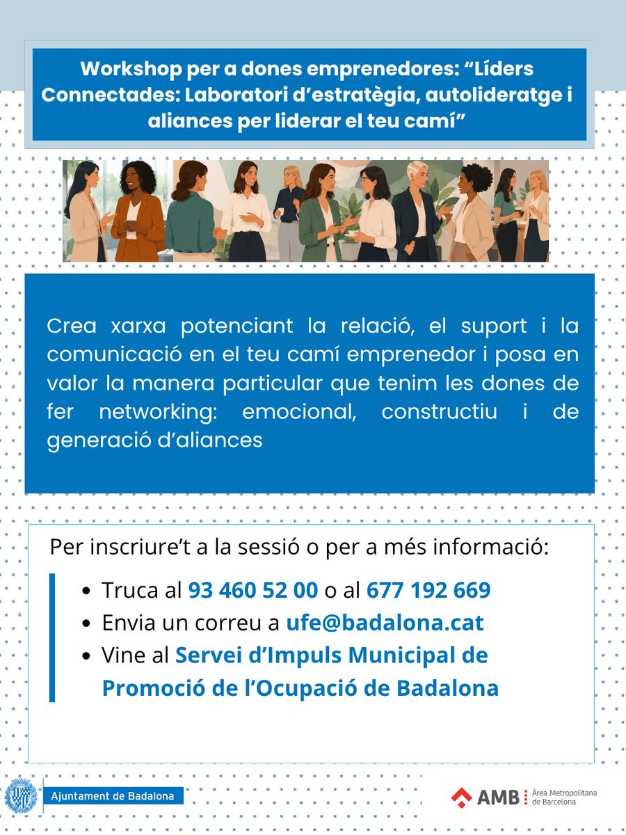 IMPOBdn's tweet photo. ✨ Líders Connectades ✨

🕤18 de juny · de 9.30 a 14h · IMPO Badalona (C/ Nova Cançó, 1)

Un workshop pensat per a dones emprenedores que volen fer créixer el seu projecte, reforçar el seu lideratge i generar aliances amb altres dones 💜 https://t.co/ngLDhvX1sv