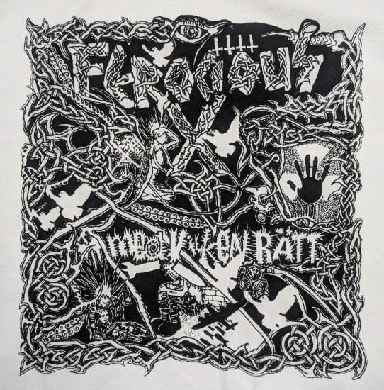 revenge_records's tweet photo. FEROCIOUS X "Med Vilken Ratt" T-SHIRT (BLACK or WHITE BODY) ( M / L / XL ) ￥3000

限定数のみ入荷、FEROCIOUS X 2026年最新Ｔシャツ！

アメリカNYC、STATE MANUFACTURED TERRORのWombat氏画最新作7インチEPジャケットデザイン！

https://t.co/LP7ZBh5x7u https://t.co/Cj25BlrFMY