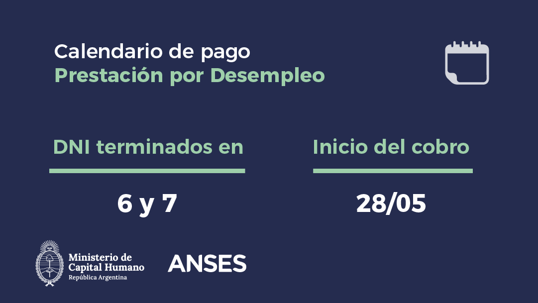 ansesgob's tweet photo. Hoy cobran Prestación por Desempleo: DNI terminados en 6 y 7.
#Calendariodepago #ANSES https://t.co/G0L7WWfzBs