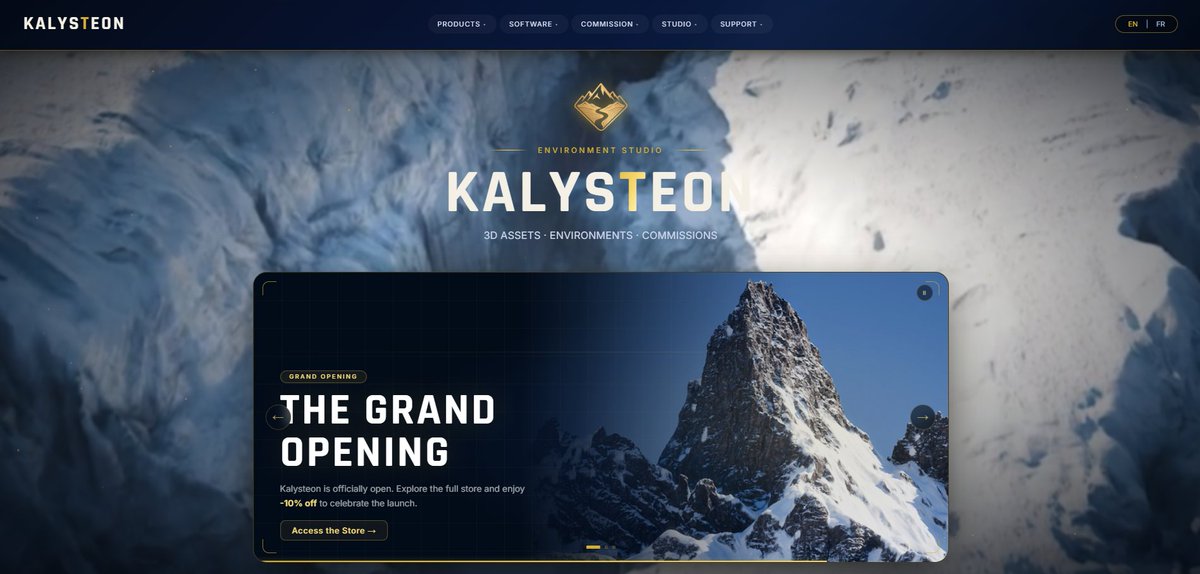 Kalysteon's tweet photo. Kalysteon is live. 🏔️
3D landscape packs for Unreal Engine &amp; Unity with lot of choices and features!
Grand Opening: -10% off everything.
🌐 https://t.co/KlttvfsNrf https://t.co/dgEk2xJPfc