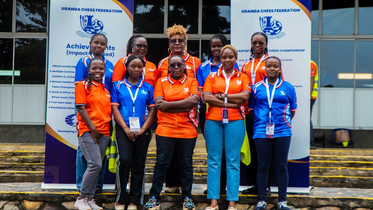 BaniBulletin's tweet photo. The ladies on the arbitration team at the successfully concluded 17th Africa Youth Chess Championship hosted by @256chessfed in Entebbe-Uganda, take a moment down the memory lane with @AfricanChessCon President Tshepiso Lopang

📸Arthur Mukunya

@FIDE_chess @OnTheQueenside @UgChessWomen 

#ShePlaysChess #WomenChess #AYCC26 #ACC50 #AfricaChess50