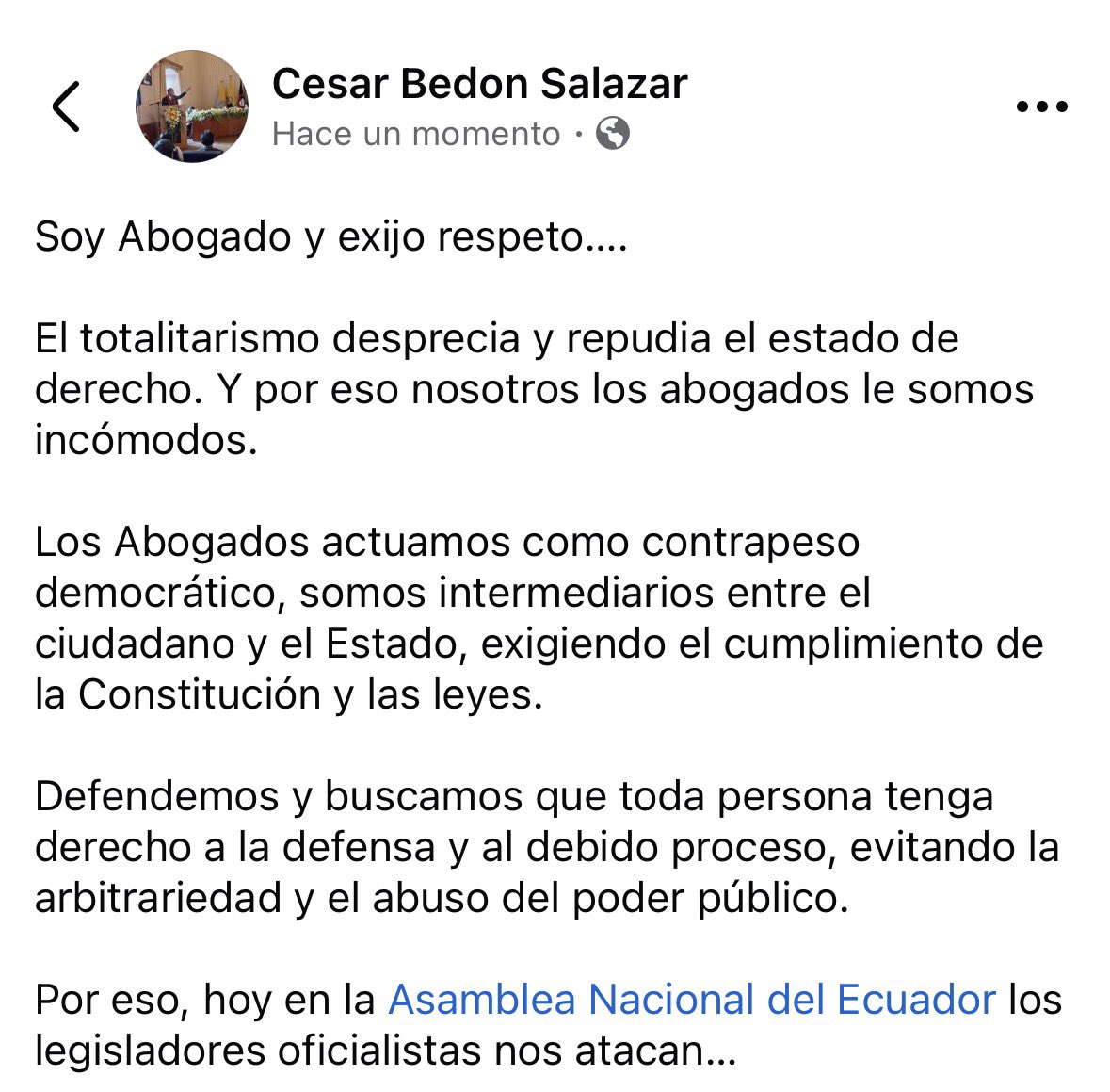cesbedon's tweet photo. Soy Abogado y exijo respeto de la @AsambleaEcuador https://t.co/2WtEe0NiiO