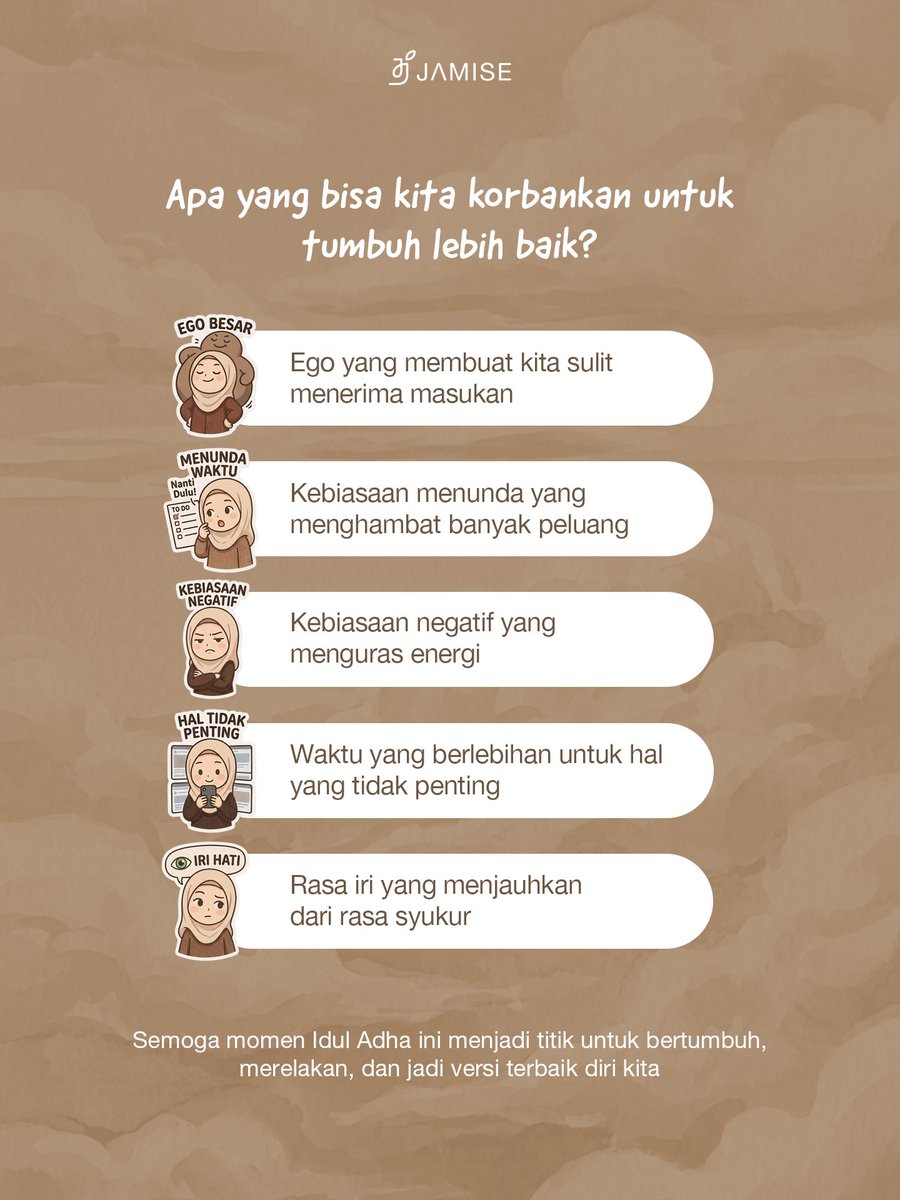 jamise_syari's tweet photo. Idul Adha mengajarkan kita untuk belajar mengikhlaskan, merendahkan ego, dan bertumbuh jadi pribadi yang lebih baik 🌙

Karena mungkin, salah satu bentuk qurban yang paling berat
adalah melepaskan ego dalam diri. Setuju? https://t.co/eVoWu3P0no