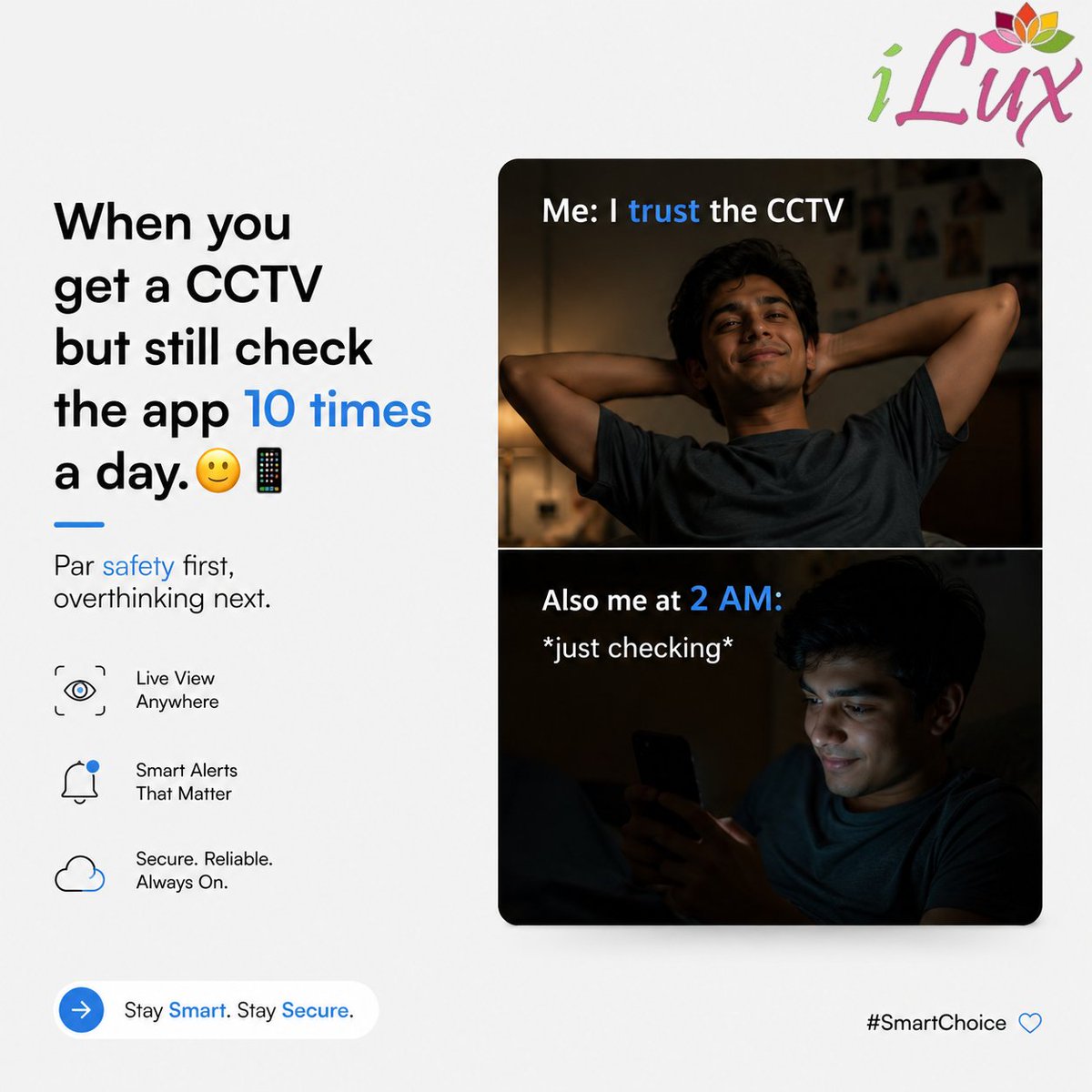 ElectricalsIlux's tweet photo. POV: You installed Smart CCTV for “security” but now you check the app every 15 minutes 👀📱
2 AM check-ins >>> peaceful sleep 😭
Smart CCTV
✔ Live View Anywhere
✔ Instant Alerts
✔ Peace of Mind 24/7
#SmartCCTV #HomeAutomation #SmartHome #GenZTech #HomeSecurity #TechLife https://t.co/ZA9J78W6qU