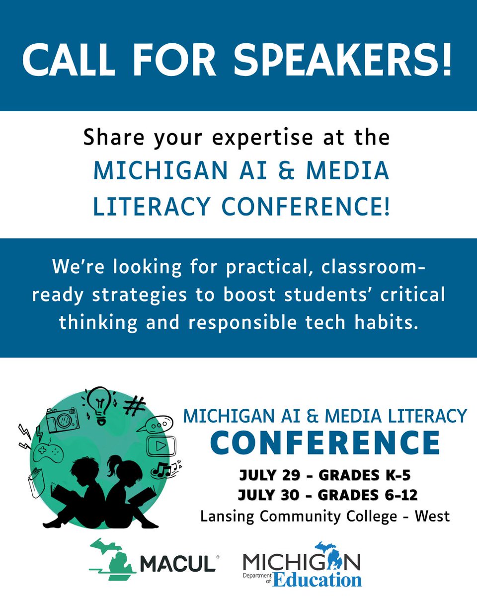 MACUL's tweet photo. The digital world is evolving fast, and educators need practical tools to keep up. Help us equip the next generation of students to navigate their digital futures responsibly. 

Apply today! https://t.co/SNAqwyye56 https://t.co/dKc9GU0kSM
