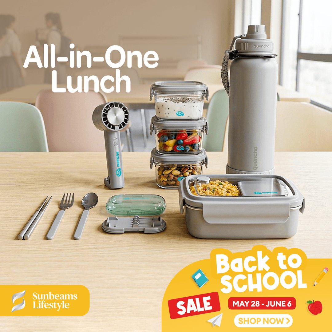 SunbeamsLS's tweet photo. Everything you need for the perfect school lunch in one set! 🍱✨ Grab the Quenchastic Combo, your complete back-to-school essential, on sale at Sunbeams Lifestyle May 28–June 6 only! 🎒 

Shop now before stocks run out! 🛍️🍎 

#SunbeamsLifestyle #OurBrandsYourLifestyle https://t.co/cZXHK0Vb8q