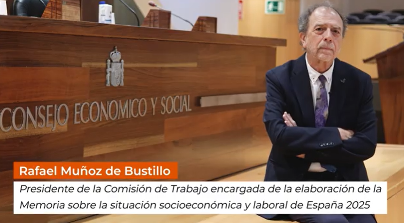 CESEspana's tweet photo. Rafael Muñoz de Bustillo, presidente de la Comisión de Trabajo encargada de la elaboración de la Memoria sobre la situación socioeconómica y laboral de España 2025, adelanta en este vídeo el contenido del documento 
https://t.co/UsI0WT5uCU https://t.co/MODGNi9RVT