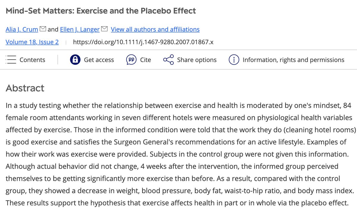 BrandonLuuMD's tweet photo. Researchers studied 84 hotel housekeepers: half were told their cleaning counted as exercise.

4 weeks later, activity hadn’t changed, but they lost ~2 lb, dropped systolic BP ~10 points, and improved body fat, BMI, and waist-to-hip ratio.

Mindset changed what movement did. https://t.co/TDT6jQJNQs