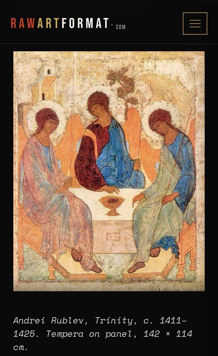 RawArtFormat's tweet photo. The Heavenly Gaze: Andrei Rublev and the Transformation of the Sacred Image.

Somewhere in early fifteenth-century Moscow, a monk grinds lapis lazuli into powder, mixes it with egg yolk and vinegar, and raises his brush toward a smooth linden board. In his understanding, it is not merely an act of craft; it is an act of theology. The monk is Andrei Rublev. The image he is about to set down will  reorder everything that came before it.
To understand what Rublev achieved, we must first look back several centuries, to the workshops of Constantinople and the rigid, golden world from which Russian icon painting was born.
Read Article -> 
https://t.co/BR8JV0pvcA

#AndreiRublev #Byzantine  #Icons #art #artists #arthistory #artmagazine