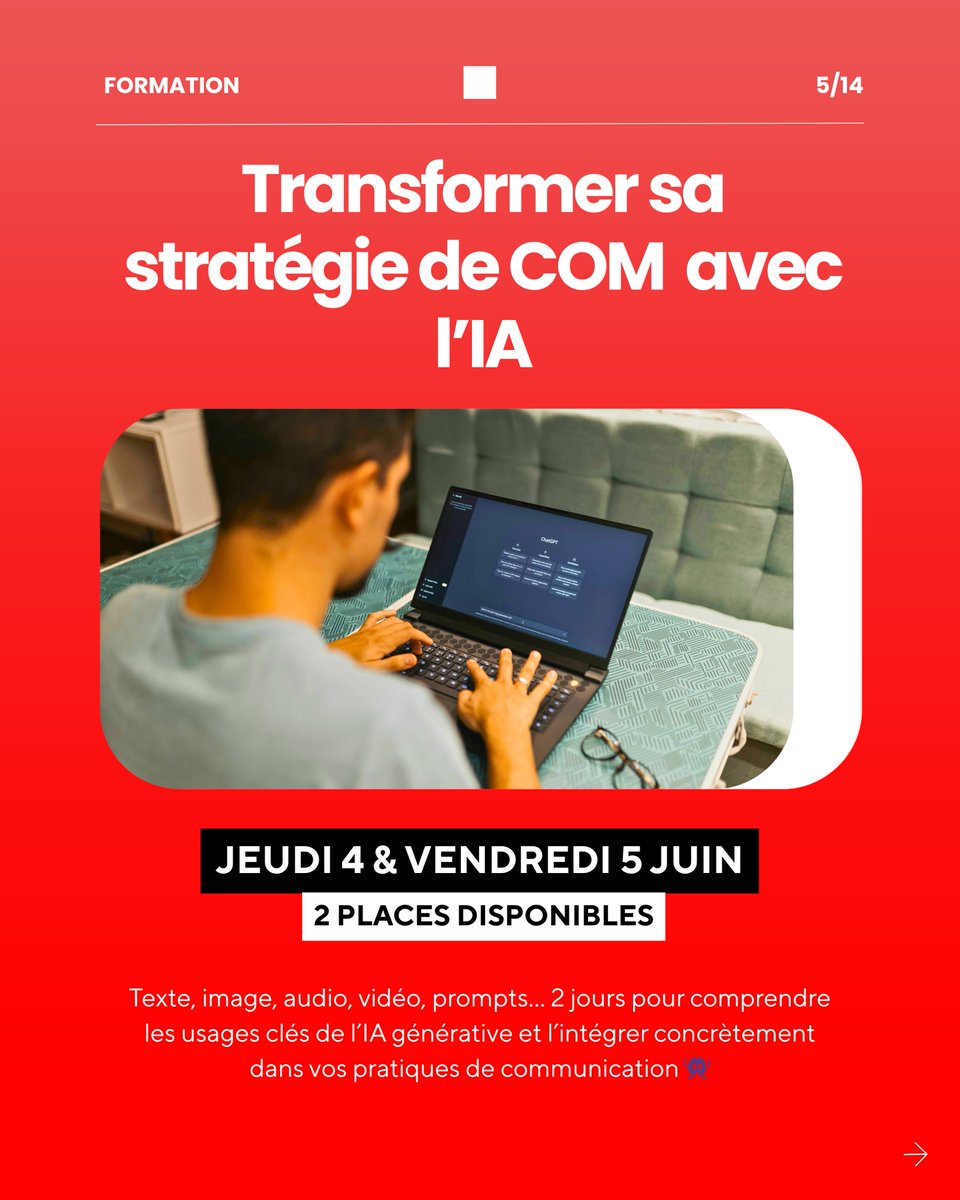 We_are_com's tweet photo. 🔒 L'atelier du mois ? 𝐒𝐨𝐮𝐯𝐞𝐫𝐚𝐢𝐧𝐞𝐭𝐞́ 𝐧𝐮𝐦𝐞́𝐫𝐢𝐪𝐮𝐞 : opportunité, risque ou angle mort pour les communicants ? L'expert Jean-Philippe Balança nous aide à trancher, en 1h chrono.

🎤 Le meet-up de juin explore le storytelling par le design, avec Mohammed Ben Totoch.

🎨 Et des 𝐟𝐨𝐫𝐦𝐚𝐭𝐢𝐨𝐧𝐬 qui se remplissent vite ! Création graphique, stratégie de contenus, IA en COM (niveaux 1 et 2)... Nos experts sont mobilisés