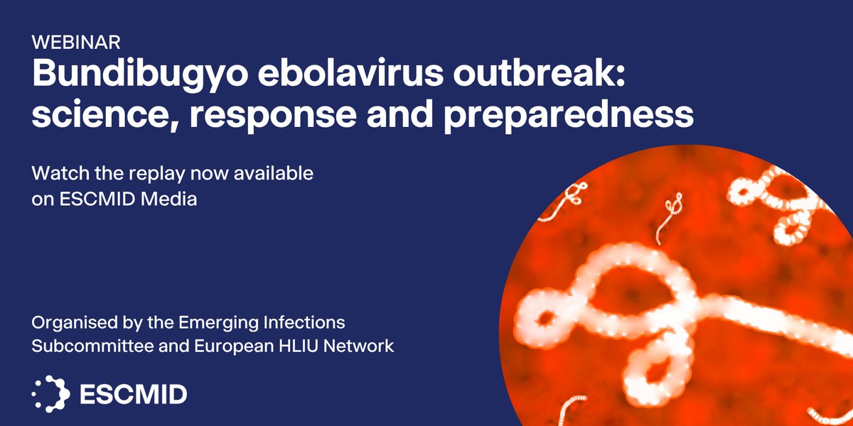 ESCMID's tweet photo. 🚨 Yesterday’s webinar by the Emerging Infections Subcommittee and the European HLIU Network on the developing Bundibugyo ebolavirus outbreak is now available on ESCMID Media.

Find the link on the subcommittee’s page under the ‘Webinars’ tab ⬇️
https://t.co/lCPwocysgw https://t.co/6xrSIMPHuW
