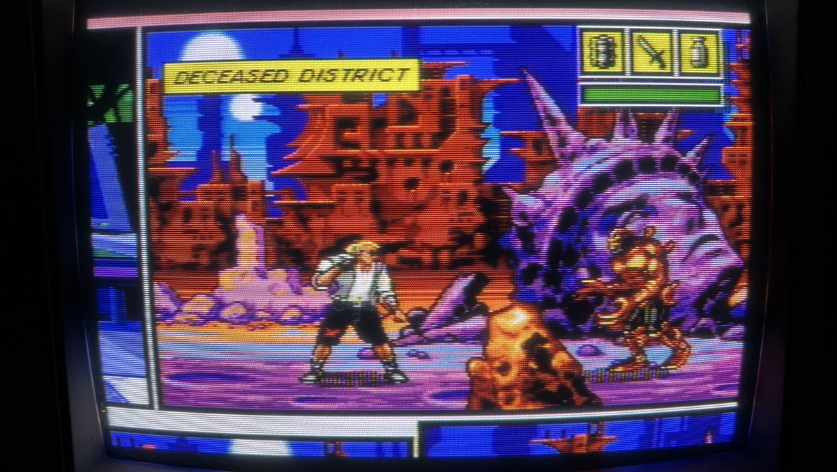 PS4Ron's tweet photo. A new pickup today #ComixZone on the #Sega #Megadrive I just had to get the physical cart of this fantastic 16bit game, screens and video from my Philips #CRT 😎 https://t.co/GaMCtq3A38