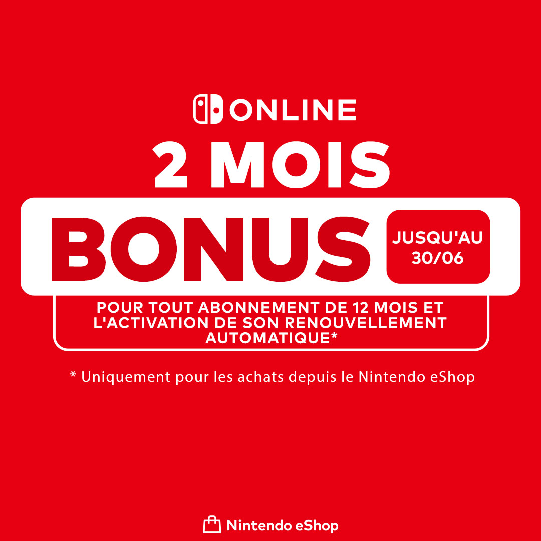 NintendoBE_FR's tweet photo. Jusqu'au 30 juin, recevez deux mois bonus pour tout achat d'un abonnement de 12 mois à Nintendo Switch Online via le Nintendo eShop !

Plus d'infos : https://t.co/Ix65dnDMiJ https://t.co/K0121lTQqw