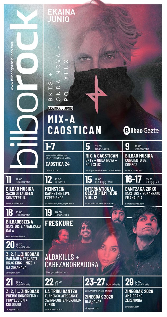 Bilborockbilbao's tweet photo. 💥¡Con Junio llega la nueva programación a Bilborock!

🎵Un mes cargado de música  y mucho más.

👉 Consulta el programa completo https://t.co/jlzdTYmQP9

#Bilborock #Bilbao #AgendaCultural #Junio #Música https://t.co/qkR1BykvdF