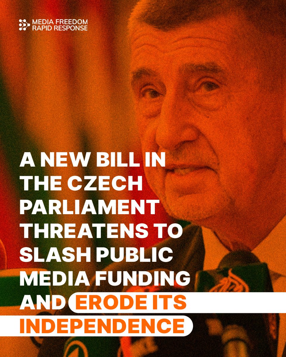 MediaFreedomEU's tweet photo. ⚡️ Czech Republic: A new bill threatens to slash funding for public media and increase political influence over their future.

MFRR warns that any reform must safeguard the financial and editorial independence of @CRozhlas and @CzechTV. https://t.co/BG4LiO1aIz