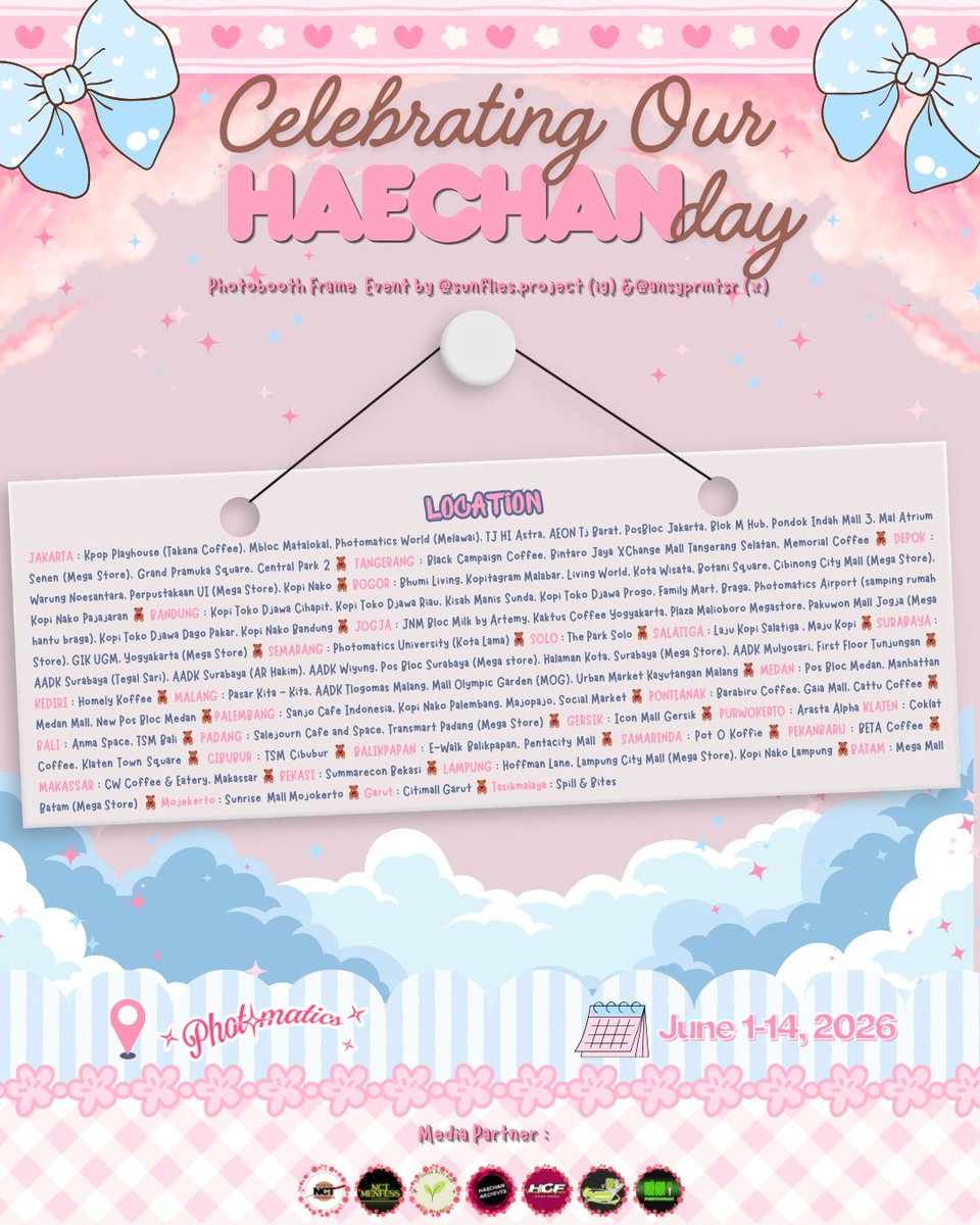 haechanconfess's tweet photo. ✎ᝰ. 𝙲𝚎𝚕𝚎𝚋𝚛𝚊𝚝𝚒𝚗𝚐 𝙾𝚞𝚛 𝙷𝚊𝚎𝚌𝚑𝚊𝚗 𝙳𝚊𝚢 ˚୨୧⋆.˚
by @/sunflies.project (ig) &amp; @ansyprmtsr

Celebrate our sunshine, Haechan with us! ☀️📸
Photobooth event starts from:
🗓️ 1–14 June 2026
📍 @photomaticsid

Come with your best smile &amp; haechanie energy 🐻💛
See you🌻 https://t.co/DjYpHx4tIM