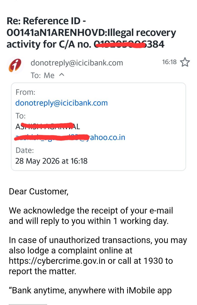 Mahesh01012001's tweet photo. @Samanthaprabhu2 @AnilKapoor @FinMinIndia @RBIsays @ICICIBank के 3rd पार्टी रिकवरी एजेंसी द्वारा ऋण बकाया की वसूली के लिए गैर कानूनी रूप से कॉन्टेक्ट्स/Ref पर कॉल करके अभद्रता/दुर्व्यवहार किया जा रहा है व डेटा इनको बैंक द्वारा दिया जाता है, कार्यवाही कर सूचित करे @cyberpolice_up https://t.co/ZMthGzQr0O