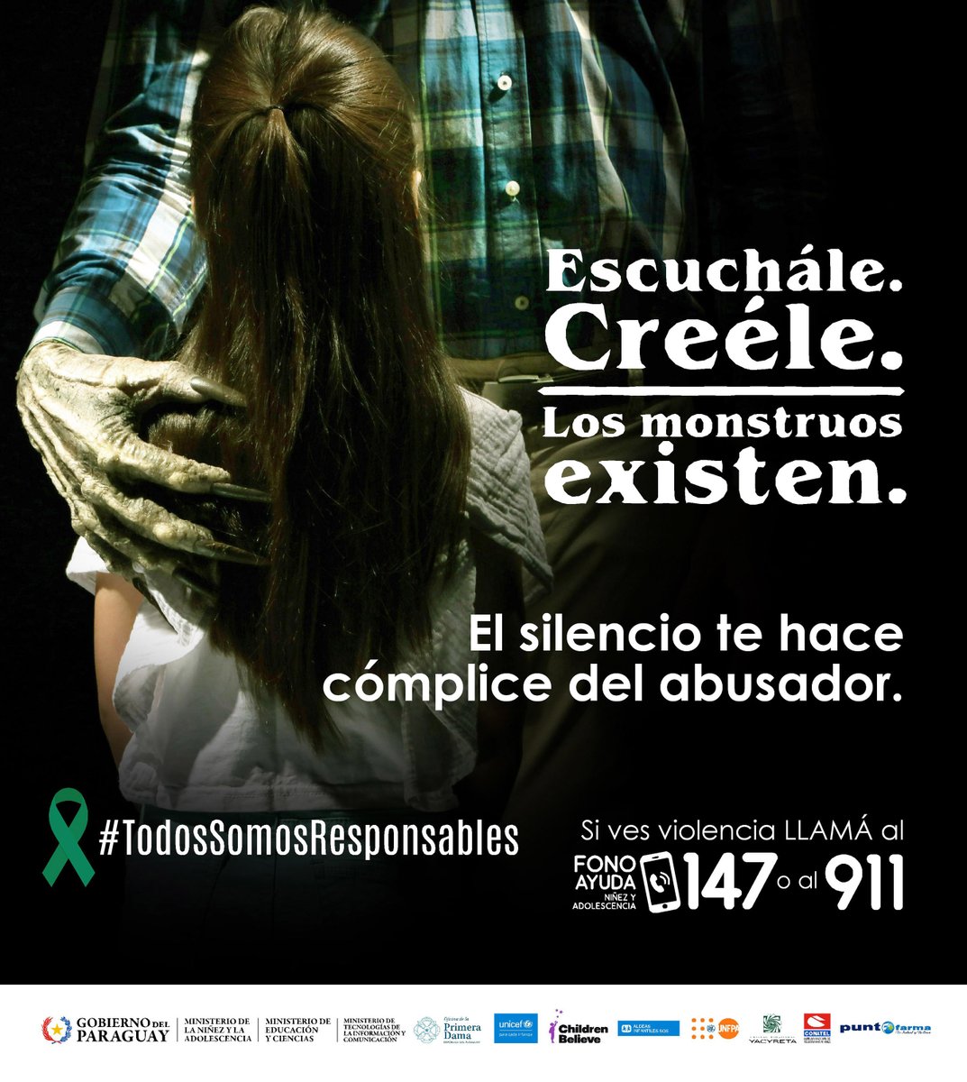 MINNAParaguay's tweet photo. “Ignorar también es ser parte. Escuchá. Creé!”
#TodosSomosResponsables
Si ves violencia llamá al:
🚓911 @policia_py  
☎️147 #FonoAyuda
📲133 @MDP_py 
🏡#CODENI de tu comunidad https://t.co/yBamxRwLHe