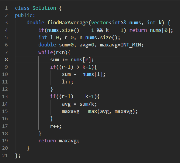 hemanyadav2005's tweet photo. Day 4/100 of #100DaysOfCode 

- Topic Covered: Sliding Window and 2 Pointer Technique
- Problem Solved: 643. Maximum Average Subarray I
- Approach: classic sliding window technique

#Leetcode #DSA #cpp  #ConstantLearning https://t.co/HkmYpo31tq