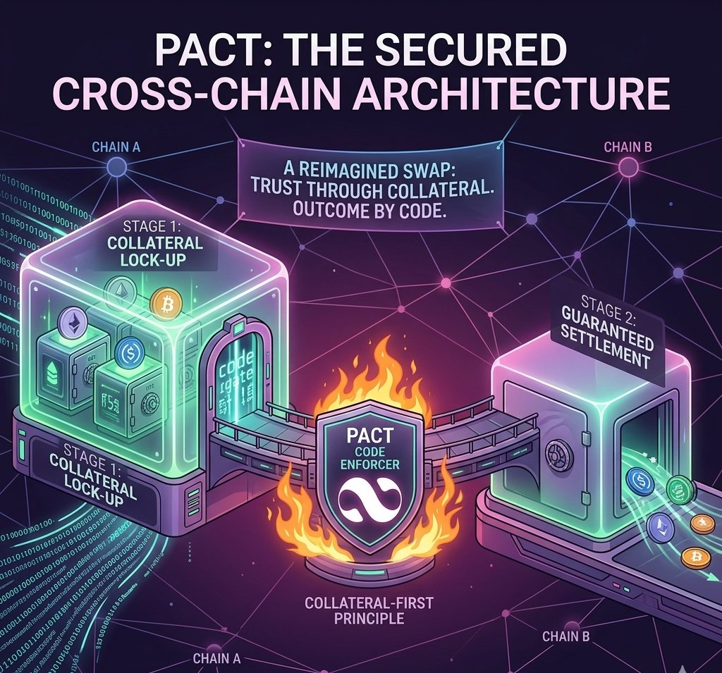 ace8web3's tweet photo. Pact rethinks cross-chain swaps. 
Collateral first. Settlement second. 
Code enforces the outcome. 

@Pact_Swap #Defi #BTC #Polygon #eth https://t.co/LrtHnGWjfE