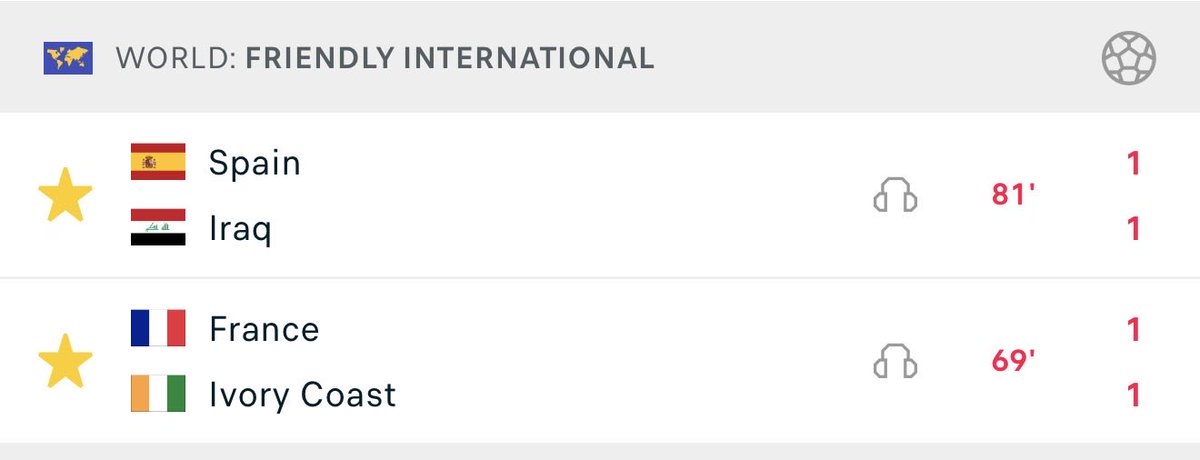 Knolo8's tweet photo. France / Spain currently tied 1-1 with no dogs and they suppose to be the favourites to win the World Cup 

If you genuinely believe sports aren’t rigged 

Welp here’s your proof. I think France match ends with 2 more goals though if I’m being honest

But wtf am I watching 😂 https://t.co/JHOqkt7C8Q