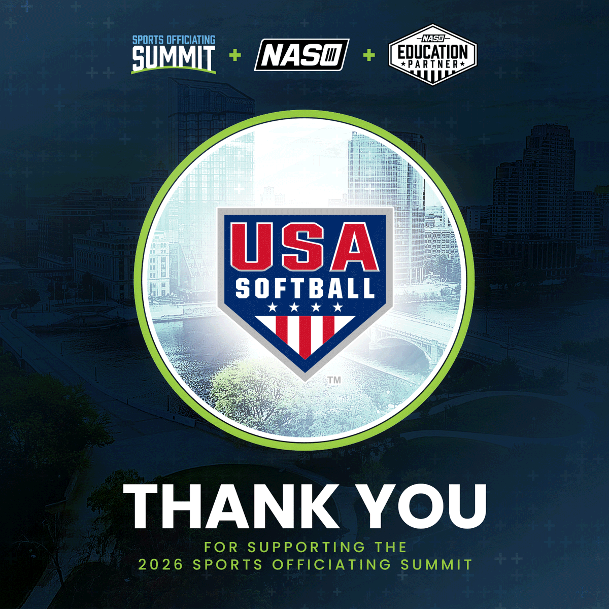NASOofficiating's tweet photo. USA Softball supports the future of sports officiating. Will you be a part of it at the 2026 national Sports Officiating Summit in beautiful Grand Rapids, Mich., this summer? Register today! https://t.co/UL1Xpli1BV https://t.co/yPxLA7vdy9